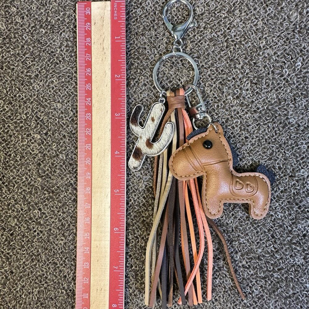 Bag Charm Key NEW Cow Hair Hide Cactus, Brown Pony Horse Arbor Verde - Picture 8 of 10